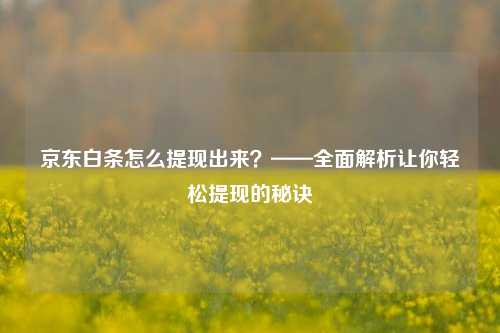 京东白条怎么提现出来？——全面解析让你轻松提现的秘诀
