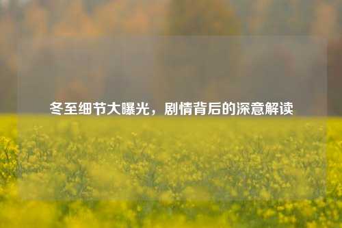 冬至细节大曝光，剧情背后的深意解读